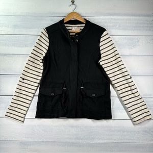 Skies Are Blue Lightweight Cinch Cargo Jacket Black Striped Women’s Medium